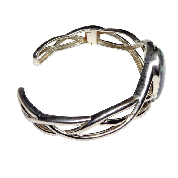 Vintage Sterling Silver WK Whitney Kelly Mosaic Opal Inlay Hinged Cuff Bracelet - Picture 8 of 9